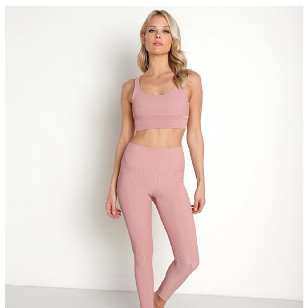 Beach Riot Pink Ribbed High-Waist Leggings